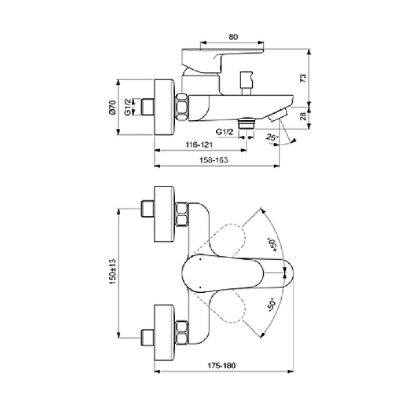 Стенен смесител за вана/душ Tyria бял мат/хром Vidima - Image 2