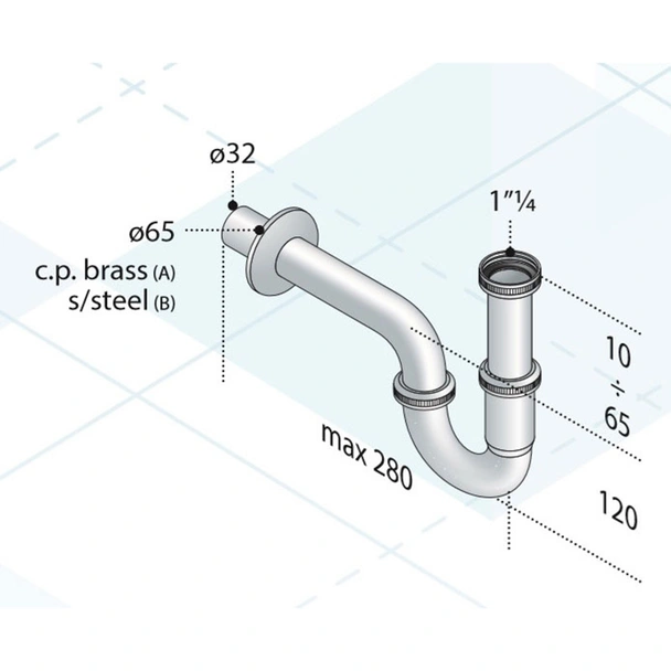 Тръбен сифон без витло за умивалник 26.711.5 Omptea - Image 2