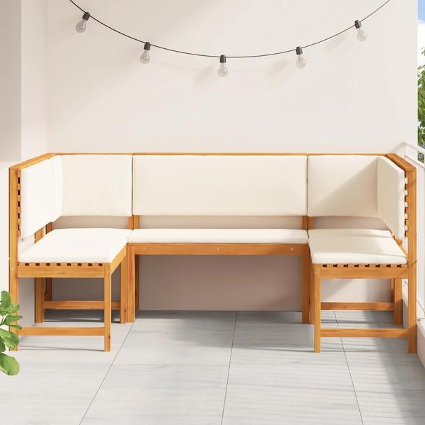 5 части комплект за градинска пейка с възглавници от акациево дърво - VL3329103 - Image 3