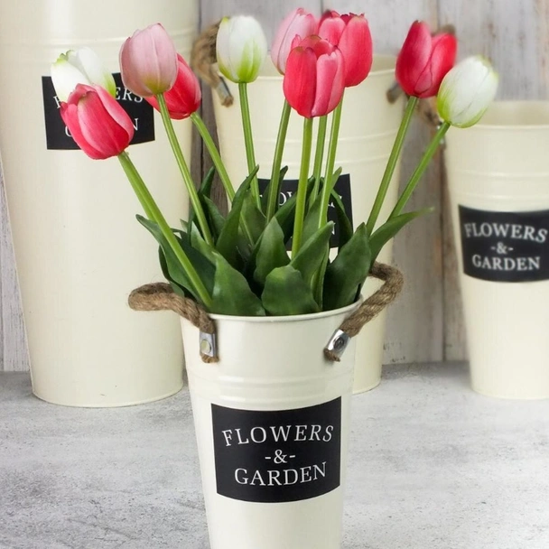 Метална кашпа Flowers Garden 15x25 см бежова - Image 3