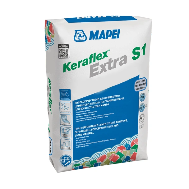 Лепило за плочки Keraflex Extra S1 Zero сиво 25 кг MAPEI