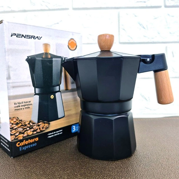 Кафеварка за 3 кафета с дървена дръжка черна - Image 2