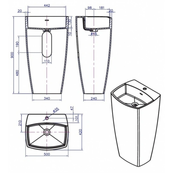 Масивен умивалник за баня - icb 5042w - Image 2