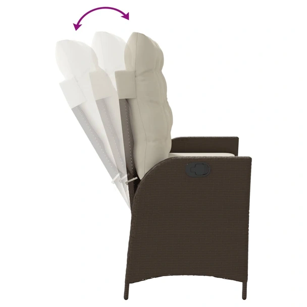 Накланяща се градинска пейка с възглавници кафяв полиратан - VL368237 - Image 6