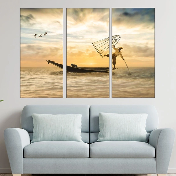 Рибар в езерото - картина пано за стена - Image 2