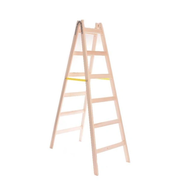 Дървена стълба 1.95 м 2x6 стъпала Бял бор лукс