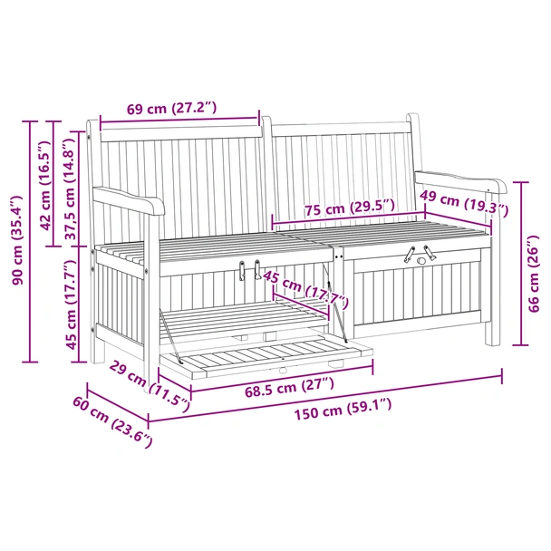 Градинска Пейка за Съхранение Кафяво 150 x 60 x 90 см - VL42001960 - Image 12