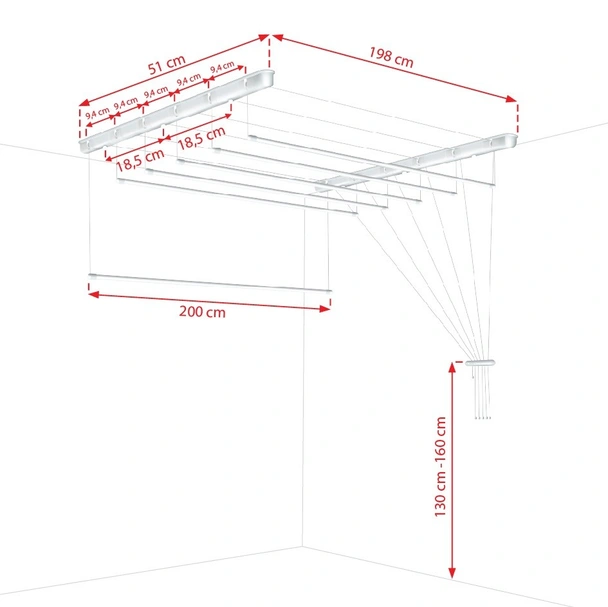 Таванен простир 6x200 см бял SEPIO - Image 5