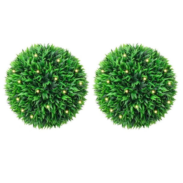 Изкуствени топки от чемшир с LED светлини 2 бр. зелени 38 см