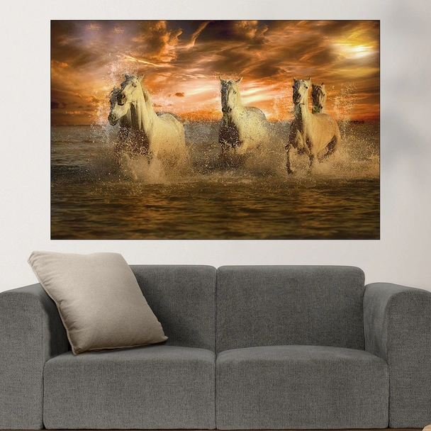 Препускащи коне на плажа - картина пано за стена