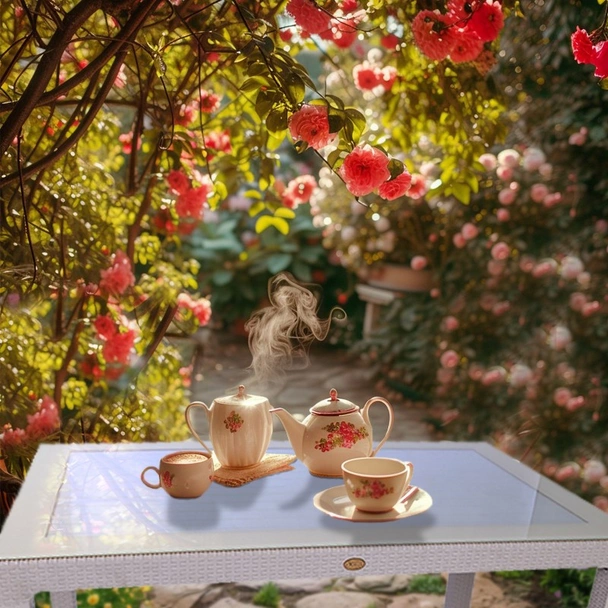 Градинска маса със стъкло 90x150 см капучино Zeugma Rattan MEVSIM - Image 2