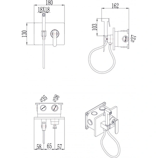 Стенен смесител с душ за вграждане Блейк INTER CERAMIC - Image 2