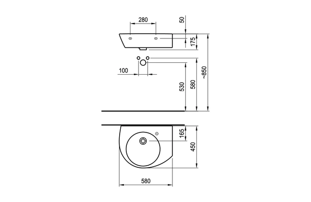 Умивалник 580х450 с 1 отвор в дясно - Image 2