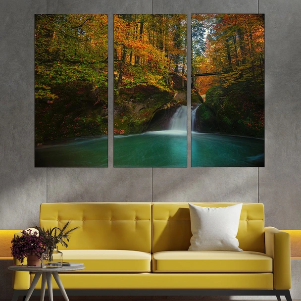 Водопад и есен в гората - картина пано за стена - Image 2