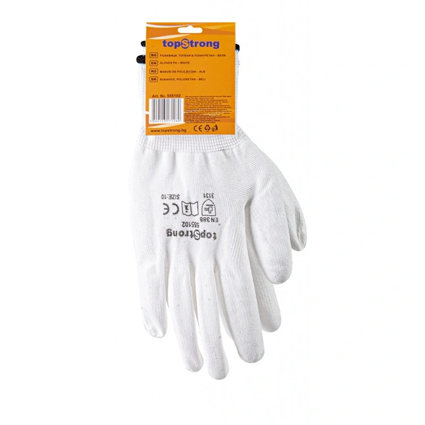 Бели работни ръкавици топени в полиуретан р-р 10 Top Strong - Image 2
