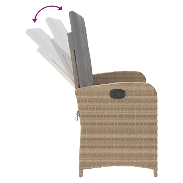 Накланяща се градинска пейка с възглавници бежов полиратан - VL368220 - Image 6