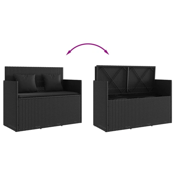 Градинска пейка с възглавници черен полиратан - VL365761 - Image 7