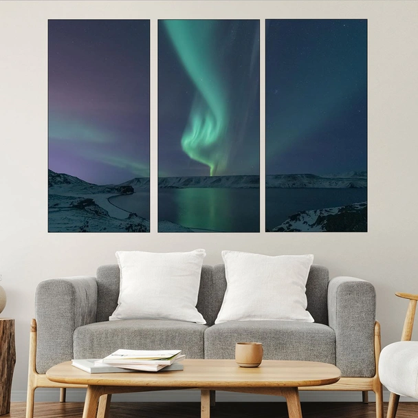 Северно сияние над езеро - картина пано за стена - Image 2