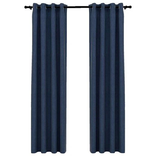 Затъмняващи завеси имитация лен с отвори 2 бр. сини 140x225 см
