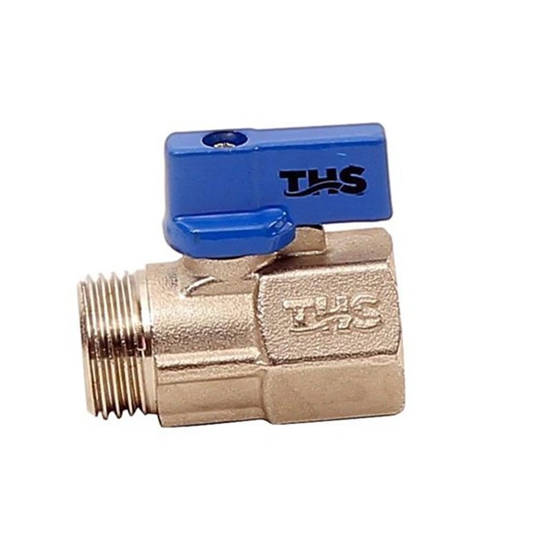 Мини сферичен кран месинг никел синя ръкохватка МЖ 3/8"