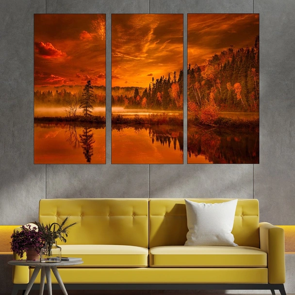 Езеро и гора през есента - картина пано за стена - Image 2