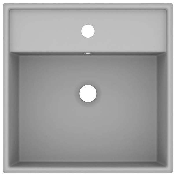 Квадратна керамична мивка с преливник светлосив мат 41x41 см - Image 3