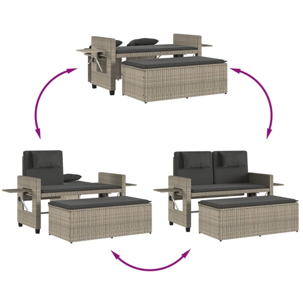 Накланяща се градинска пейка с възглавници светлосив полиратан - VL365822 - Image 9