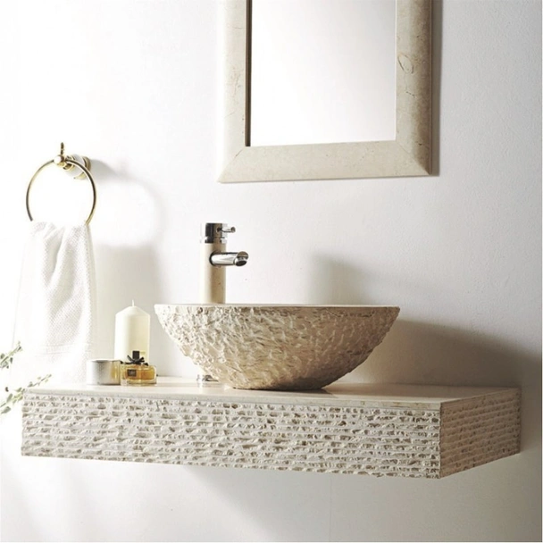 Умивалник мрамор с плот 45х45х15см пясъчен INTER CERAMIC