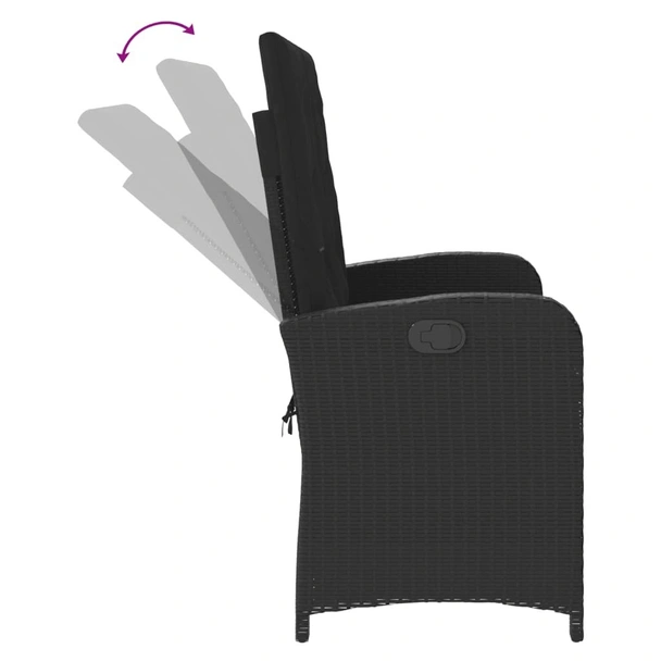 Накланяща се градинска пейка с възглавници черен полиратан - VL368216 - Image 6