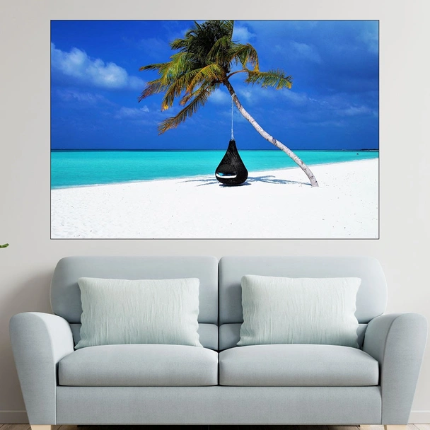 Палма на плажа - картина пано за стена