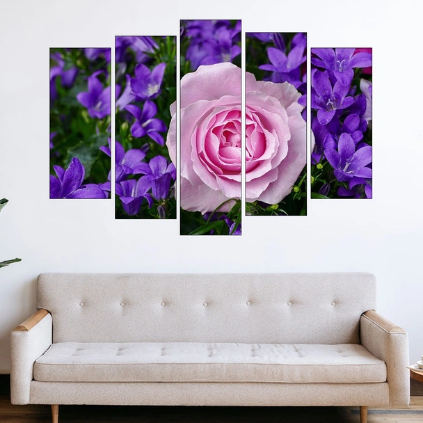 Цъфнала роза и сини камбанки - картина пано за стена - Image 3