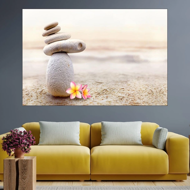 Баланс от камъни и цвете - картина пано за стена