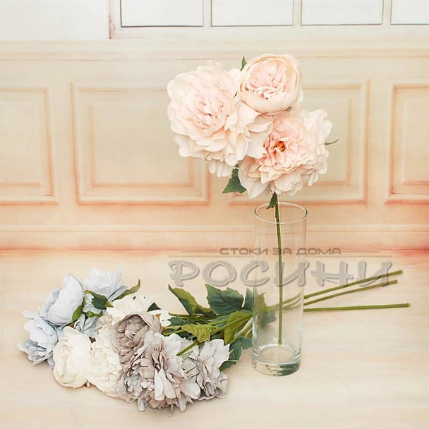 Декоративен стрък Божур с три цвята 66 см - Image 5