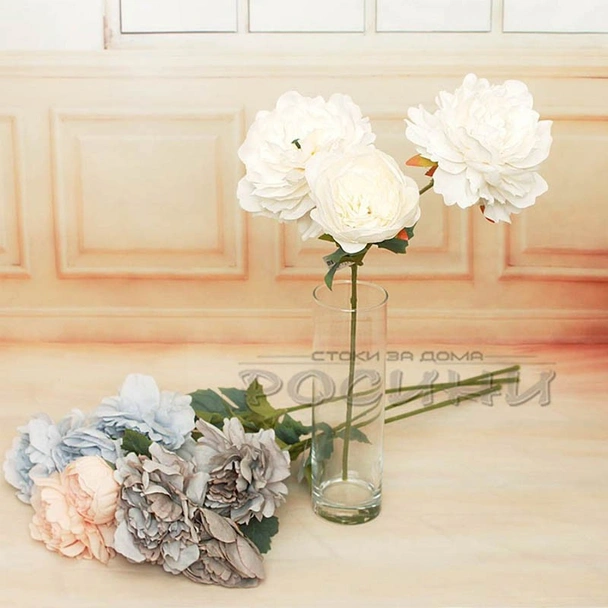 Декоративен стрък Божур с три цвята 66 см - Image 6