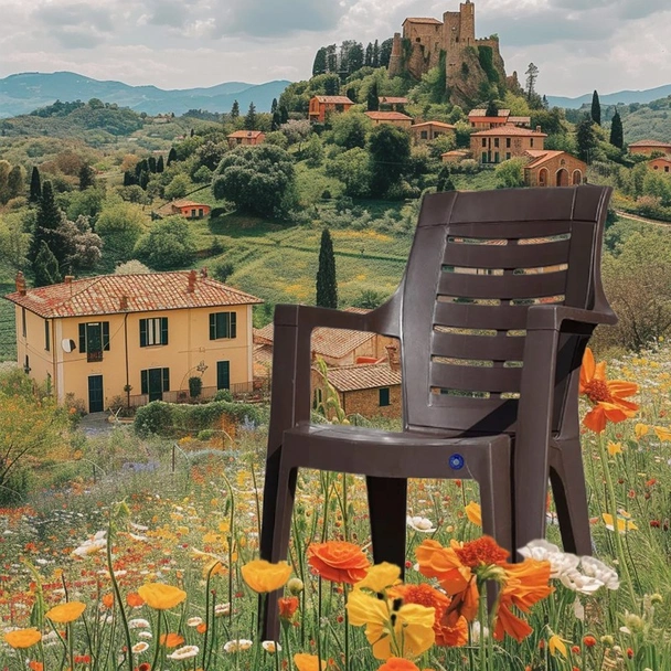 Градински стол PVC кафяв Roma MEVSIM - Image 2