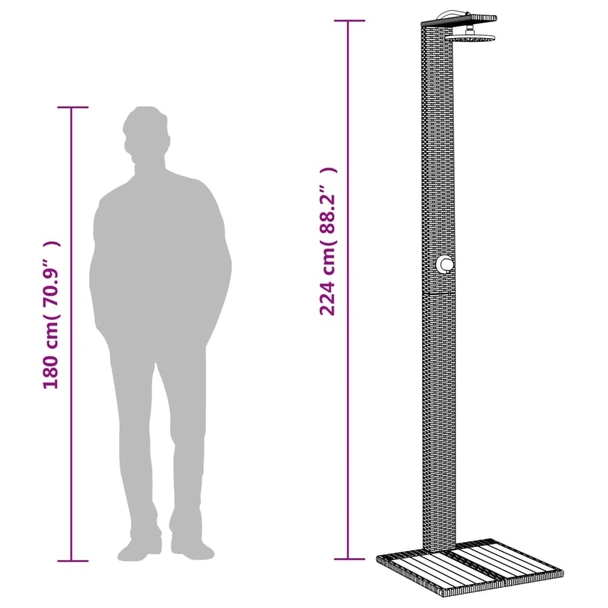 Външен душ бежов 50x55x224 см полиратан и акациево дърво - Image 10