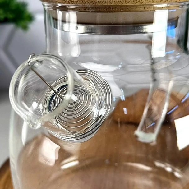 Стъклен чайник с метална цедка и бамбуков капак 1 л - Image 3