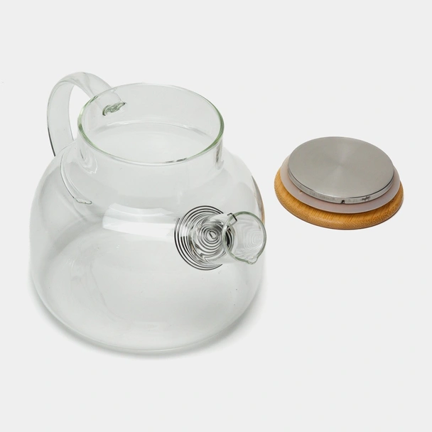 Стъклен чайник с метална цедка и бамбуков капак 1 л - Image 5