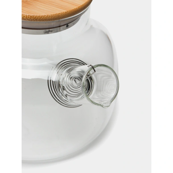 Стъклен чайник с метална цедка и бамбуков капак 1 л - Image 6