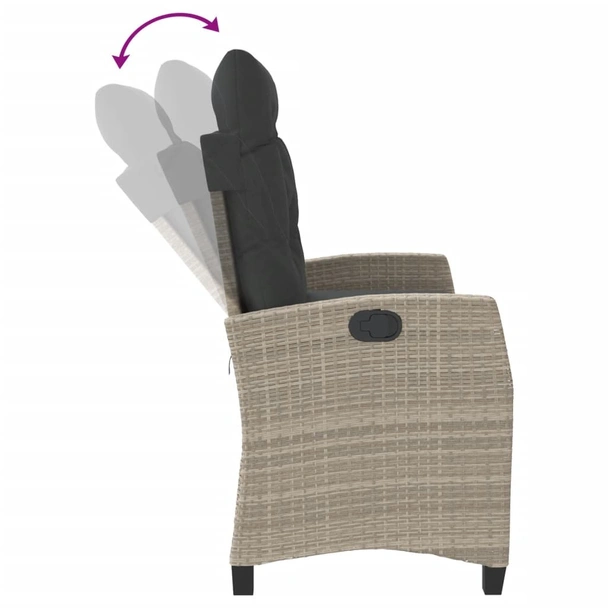 Накланяща се градинска пейка с възглавници светлосив полиратан - VL368231 - Image 6