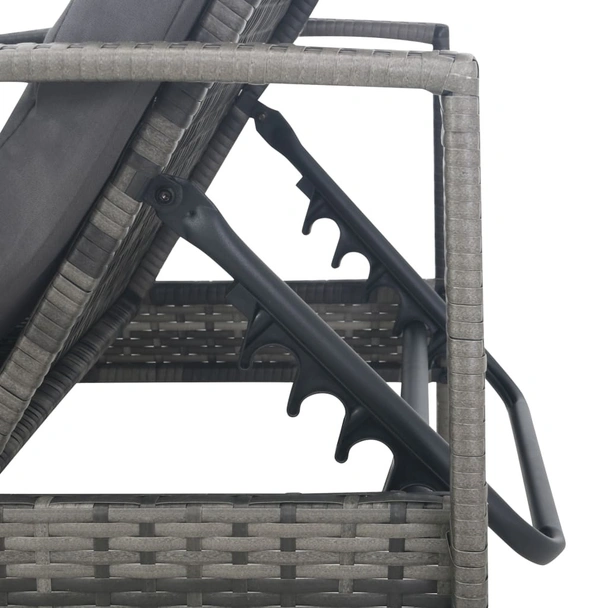 Шезлонг с подлакътници, полиратан, сив - Image 6