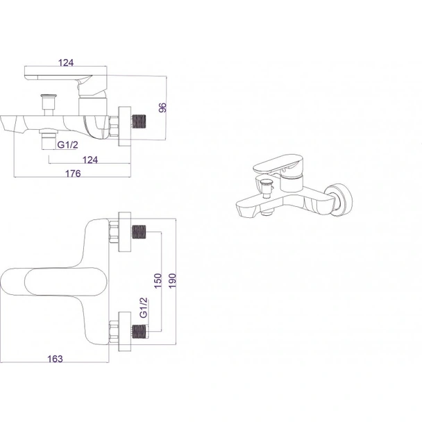Смесител за вана и душ Венеция Gun Gray INTER CERAMIC - Image 3
