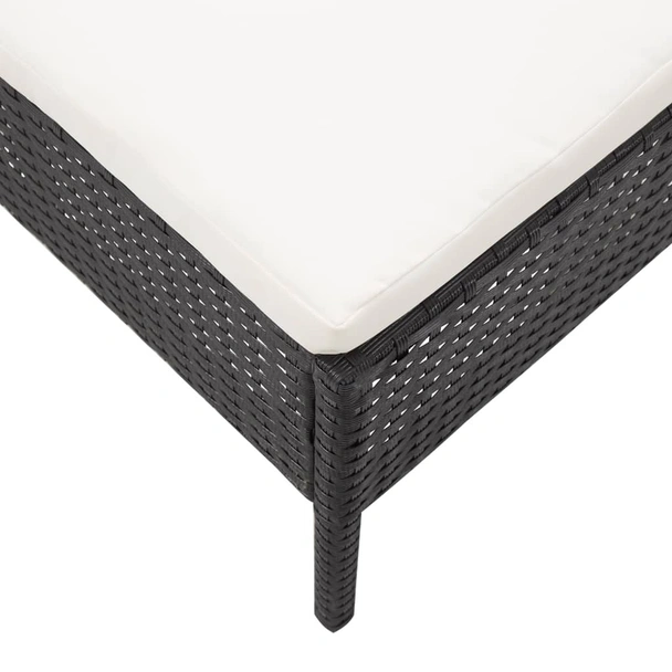 Градински комплект с кремави възглавници, 3 части, черен полиратан - Image 9