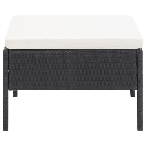 Градински комплект с кремави възглавници, 3 части, черен полиратан - Image 8