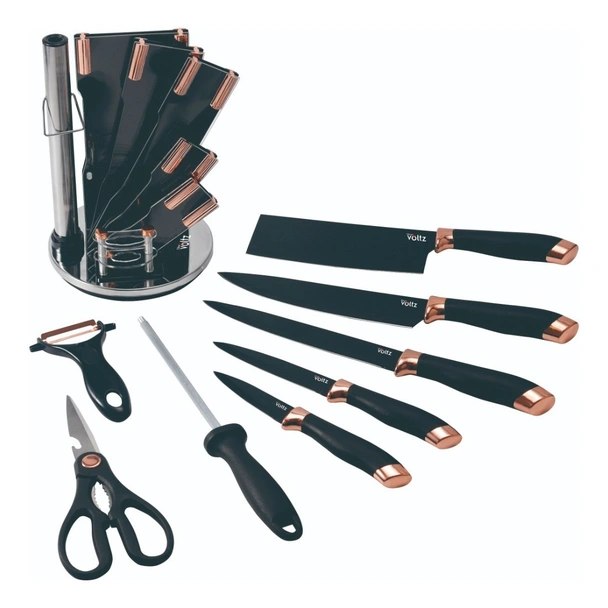 Комплект ножове с поставка черно/розово злато OLIVER VOLTZ - Image 2