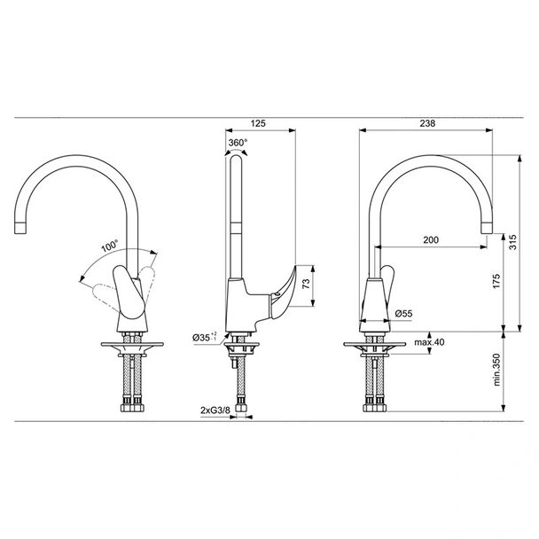 Стоящ смесител за кухня с тръбен чучур Orion Vidima - Image 2