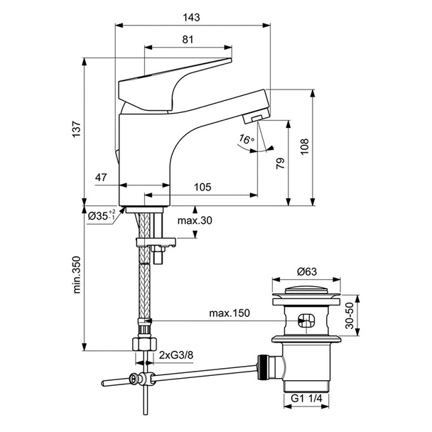 Стоящ смесител за умивалник с пластмасов изпразнител SevaNext VIDIMA - Image 3