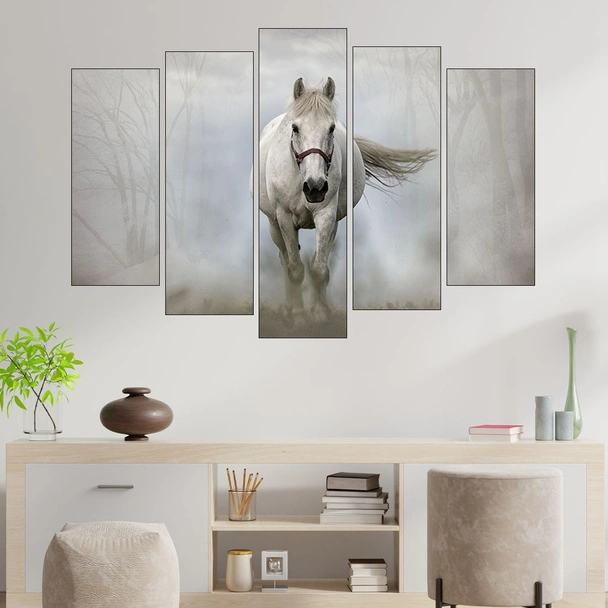 Бял кон в мъглата - картина пано за стена - Image 3
