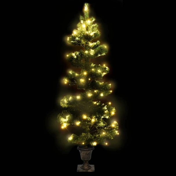 Усукана коледна елха със саксия и LED, зелена, 120 см, PVC - Image 3