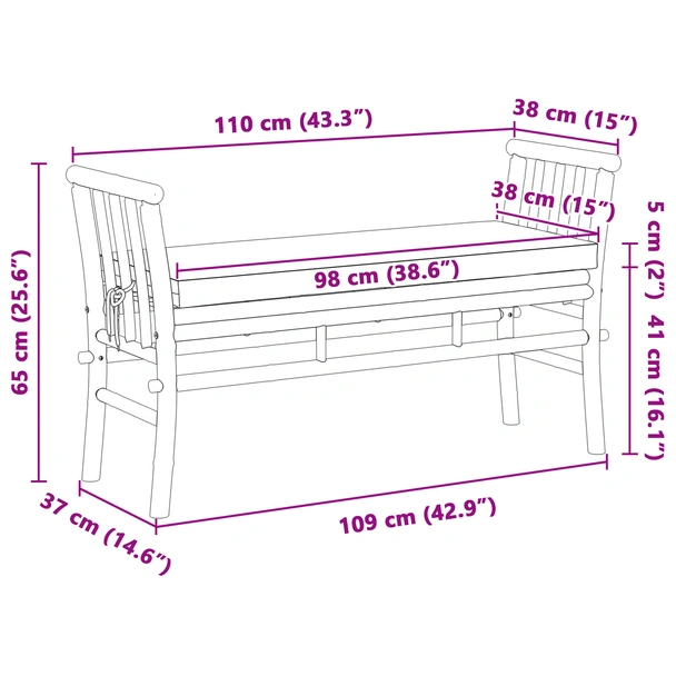 Градинска пейка с възглавница 110 см от бамбук - VL4108077 - Image 8